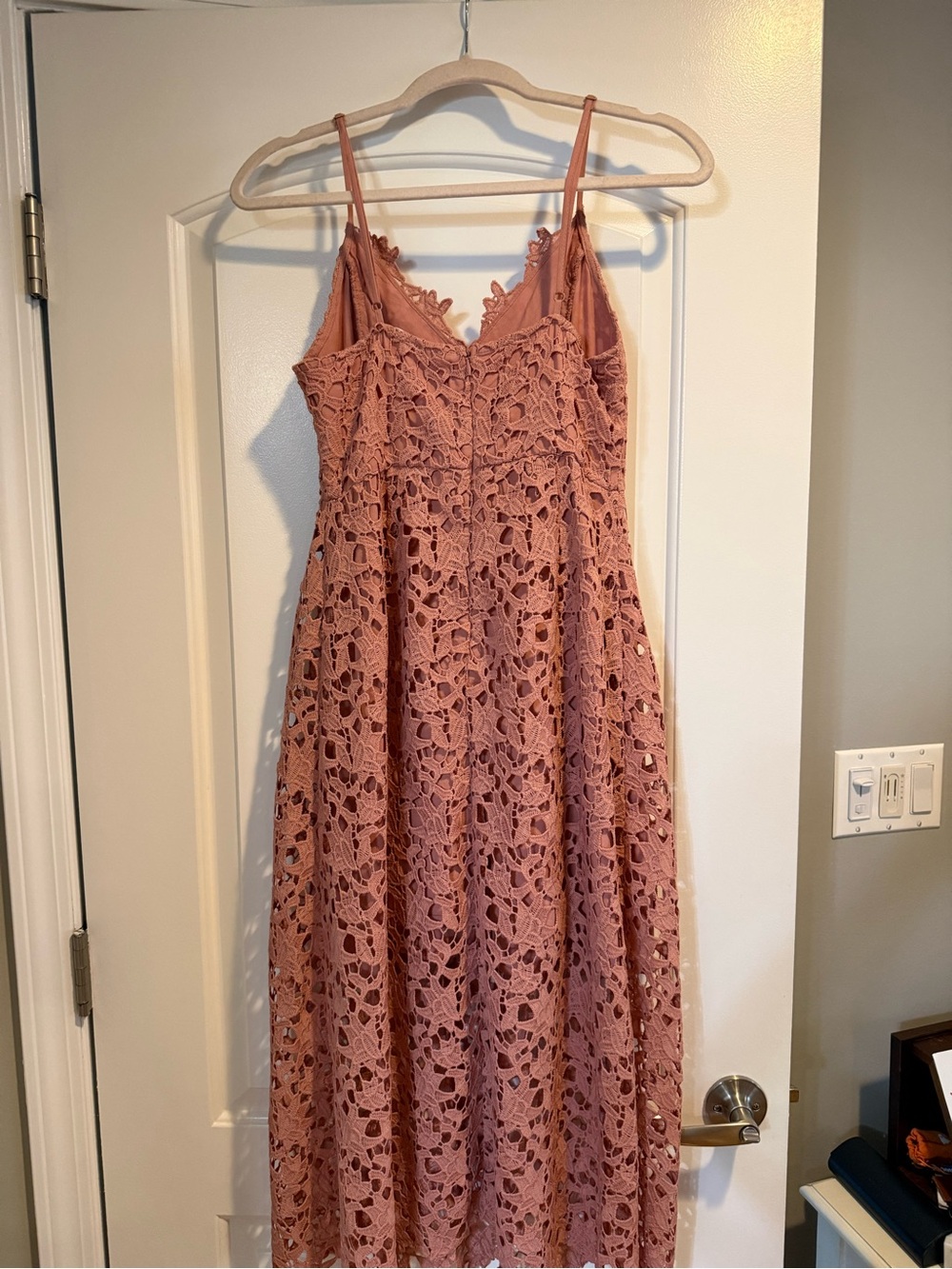 Astr Lace Midi Slip Dress in Dusty Rose Pink